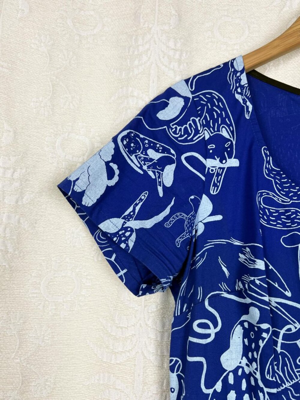 Nooworks Loretta Dress in Blue Dog Print fit & flare stretch cotton whimsy Large - Picture 3 of 11